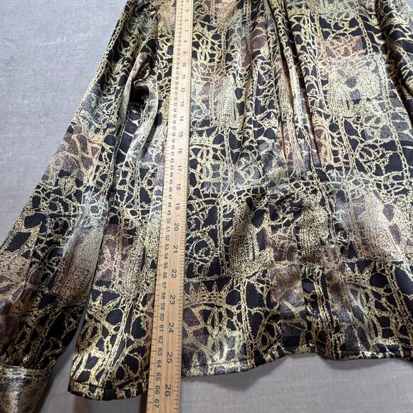 Nicola Blouse 14 Abstract Print Gold Black Glam Vintage Statement Classic - Picture 7 of 8